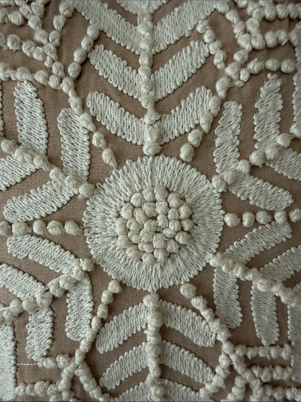 Embroidered Snowflake Holiday Pillow - Cream & Tan